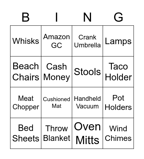 Wedding Gift BINGO Card
