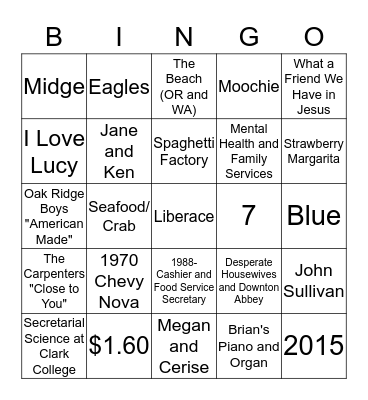 Nancy's Retirement Bingo Card