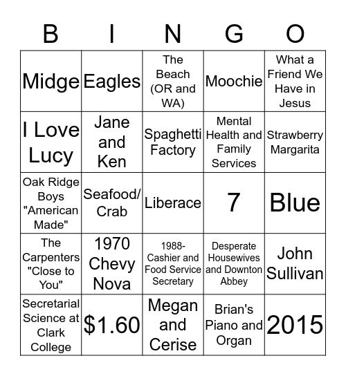 Nancy's Retirement Bingo Card