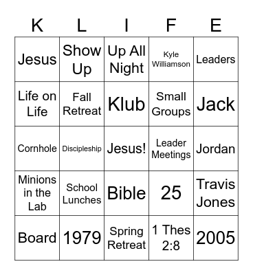 KLIFE Banquet 2023 Bingo Card