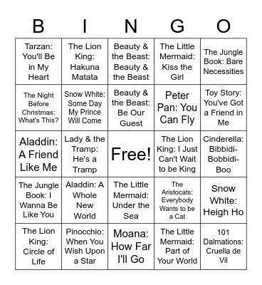 Disney BINGO Card