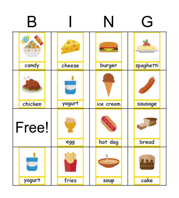 FOOD BINGO Card