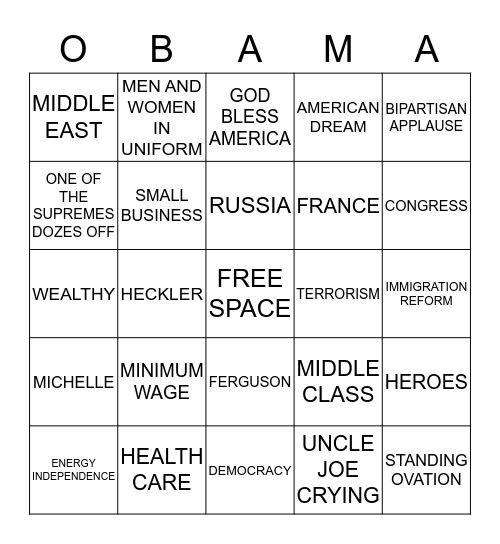 State of the Union BINGO Card