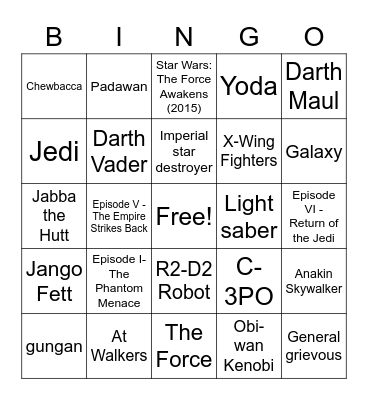 Star Wars Bingo Card