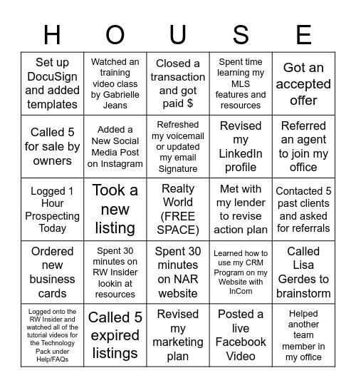 REAL ESTATE Bingo Card