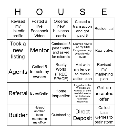 REAL ESTATE Bingo Card