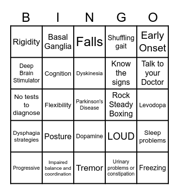 Parkinson's Disease Bingo Card