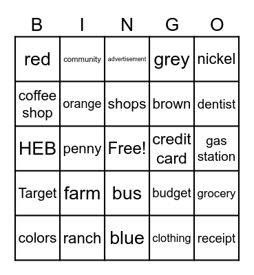 And More Vocabulary! Bingo Card