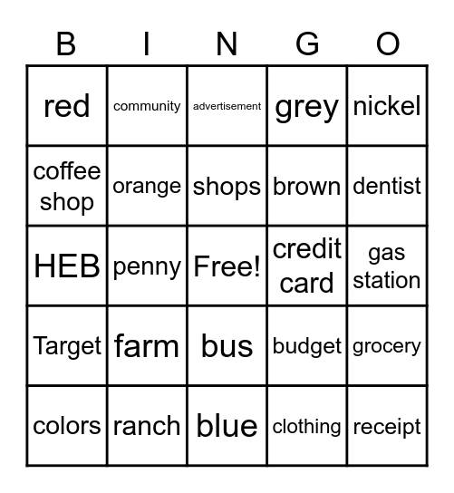 And More Vocabulary! Bingo Card