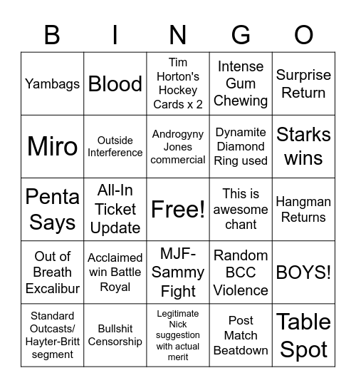 May 3rd Dynamite Bingo Card