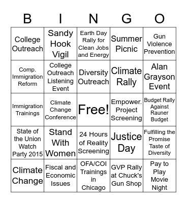 NWSOFA in 2016 Bingo Card
