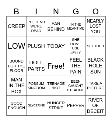 Round Three: Grunge Bingo Card