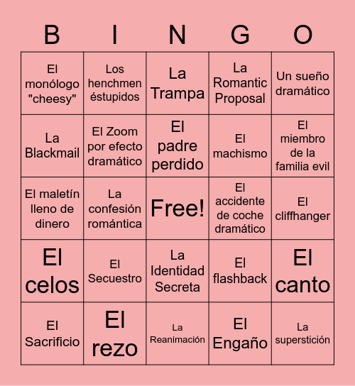 Telenovela Bingo! Bingo Card