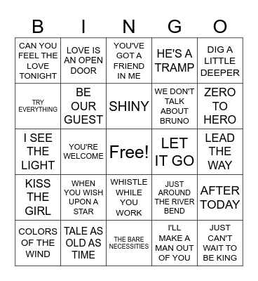 1/22- Disney Classics Bingo Card