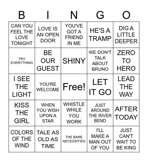 8/14- Disney Classics Bingo Card