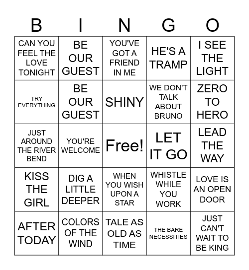 Round One: Disney Classics Bingo Card