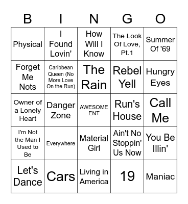 80'S BANGERS Bingo Card