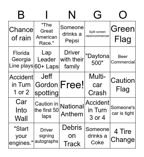 Nascar Bingo! Bingo Card