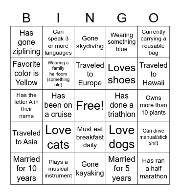 Kirsten's Bridal Shower Bingo Card