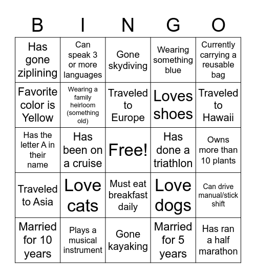 Kirsten's Bridal Shower Bingo Card