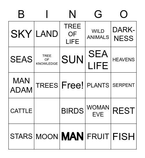 GENESIS - 7 DAYS OF CREATION Bingo Card