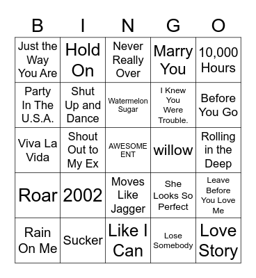 SHOWER SONGS Bingo Card