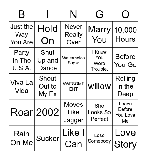 SHOWER SONGS Bingo Card