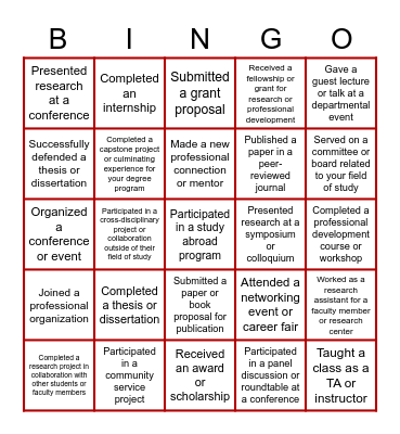 Grad Bingo! Bingo Card