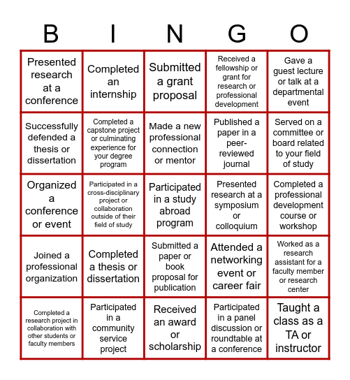 Grad Bingo! Bingo Card