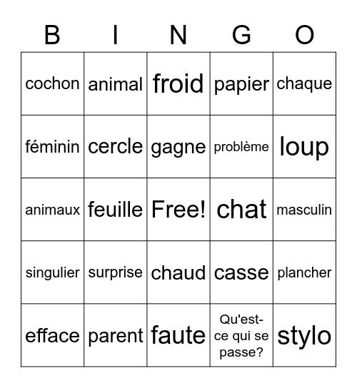 Le garcon qui joue des tours-Section I Bingo Card