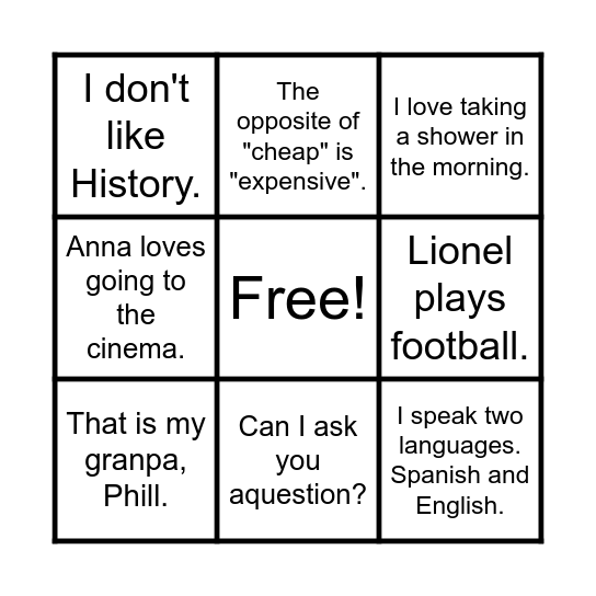 Simple present Bingo Card