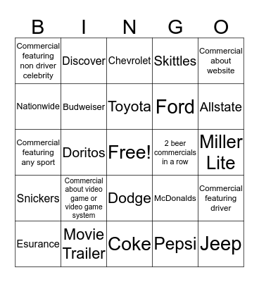 Commercial Bingo! Bingo Card