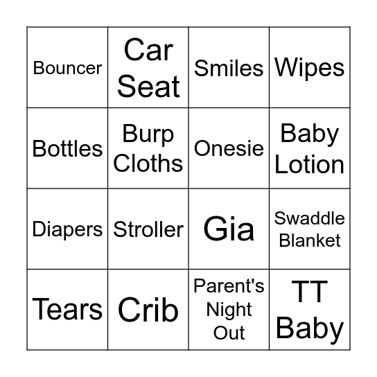 Baby Bingo Card