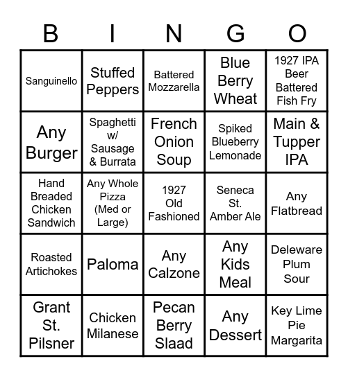 Menu Bingo 5/5 - 5/7 Bingo Card