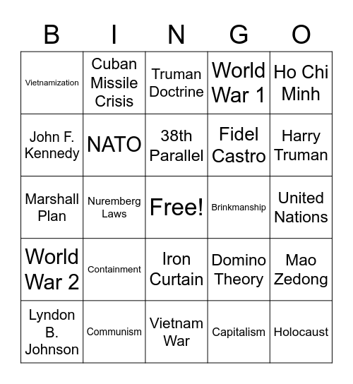 The Cold War Vocab Bingo Card