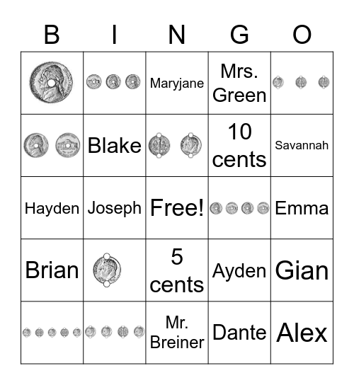 Nickels and Dimes Bingo Card