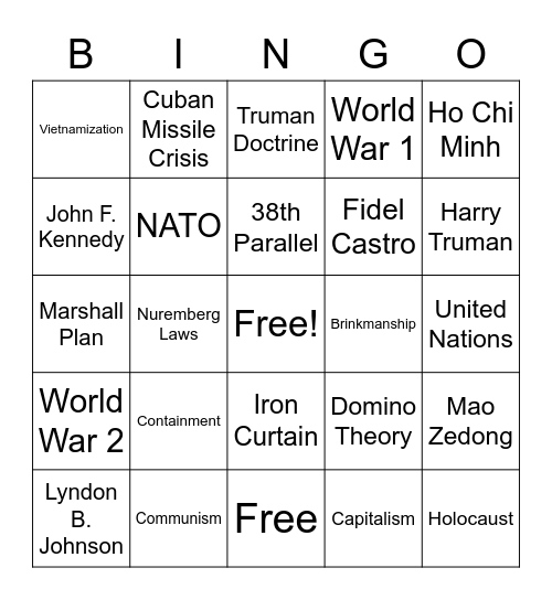 The Cold War Bingo Card