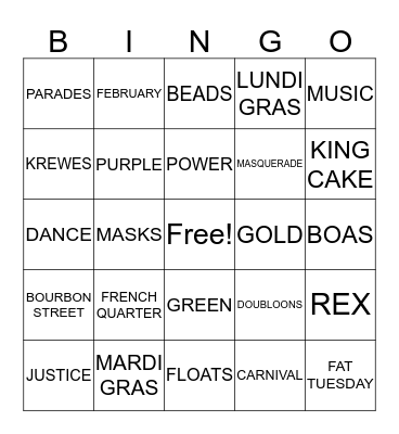 MARDI GRAS Bingo Card