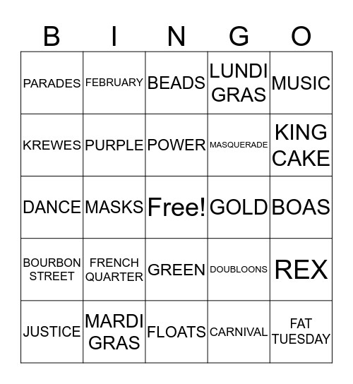 MARDI GRAS Bingo Card