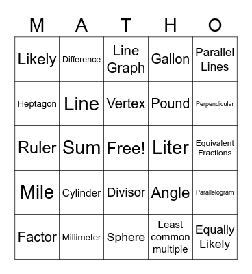 Math-O Grade 4 Bingo Card