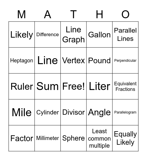 Math-O Grade 4 Bingo Card