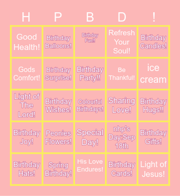 nhp's birthday party Bingo Card