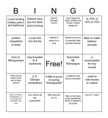 Fun Fact BINGO Card