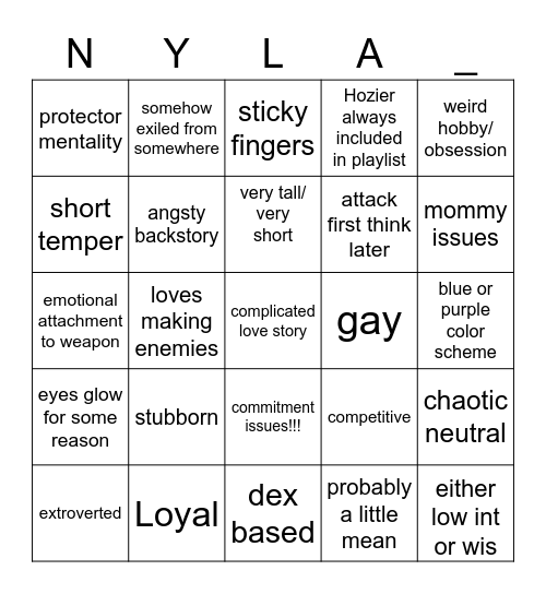 Nyla Bingo Card