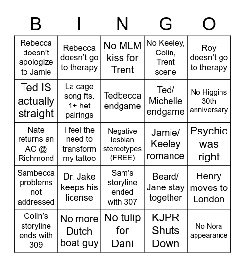 Ted Lasso Let Down Bingo Card