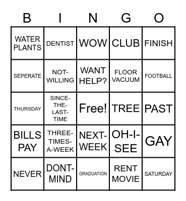Unit 5 Bingo Card