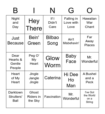 Music Bingo #2  1940s & 1950s Bingo Card