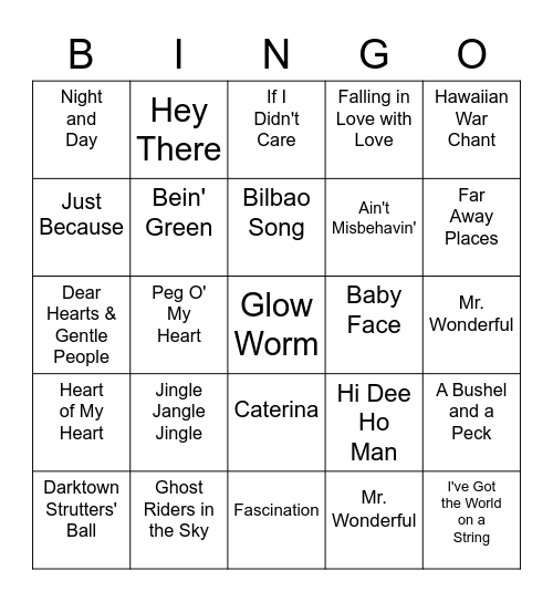 Music Bingo #2  1940s & 1950s Bingo Card