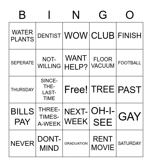 Unit 5 Bingo Card