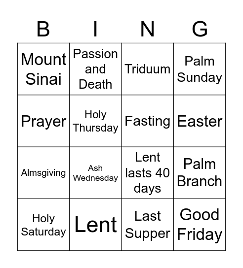 Christian Living Bingo Card